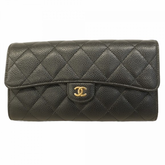 Chanel Matelasse Caviar Leather Long Wallet, Black, Women's - Picture 1 of 10
